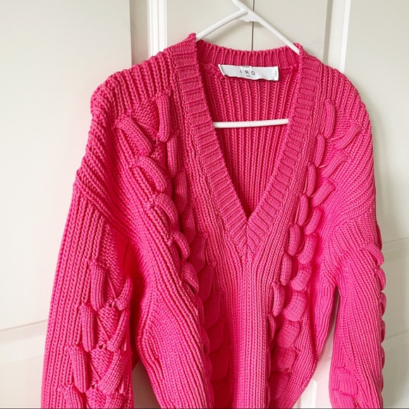 Iro Awry Cable Chunky Knit Vneck Pink 